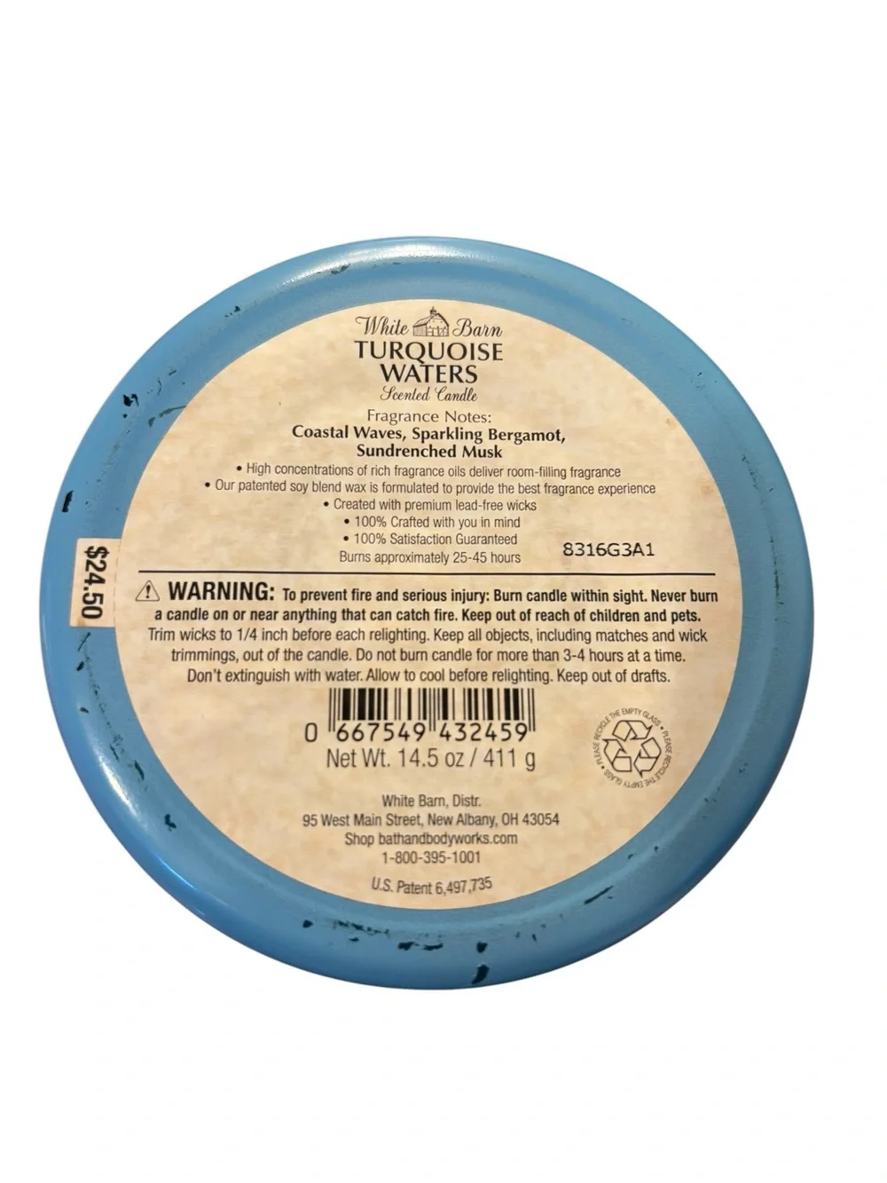 Bath & Body Works White Barn 3-Wick Scented Candle - Turquoise Waters